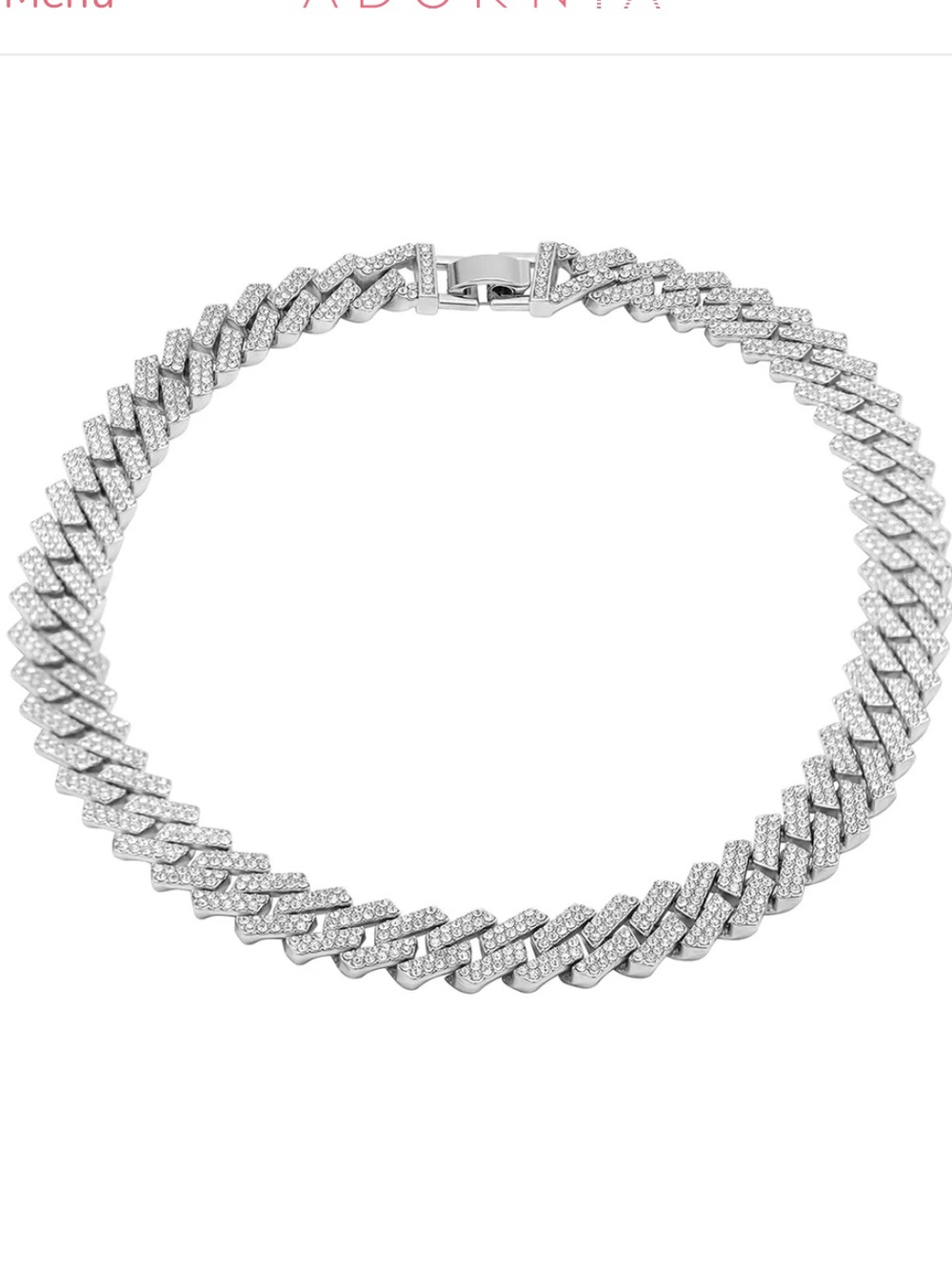 Adornia Rhodium Plated Edgy Cuban Crystal Chain Necklace NWT